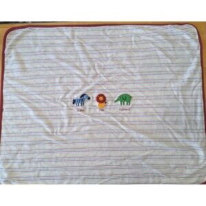 VTG 2001 Gymboree Baby Blanket Stripes Zoo Animals Lion Zebra Elephant Monkey